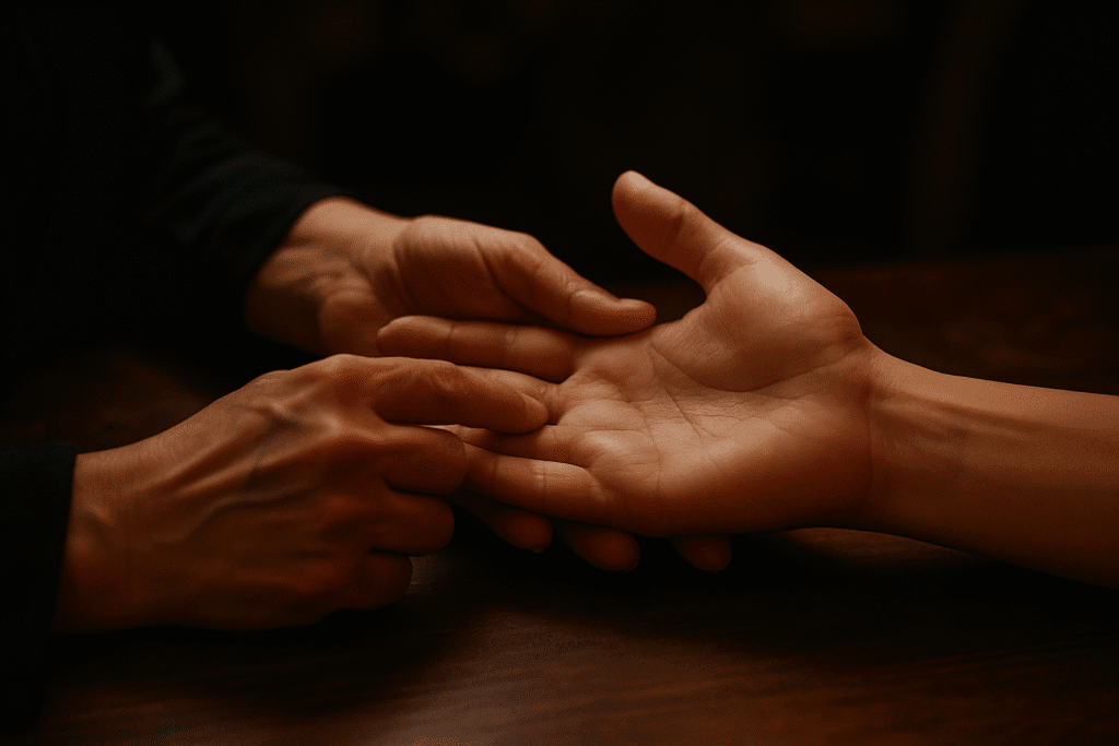 AI Image A hand palm being read under soft lighting, adding mystique to the moment.