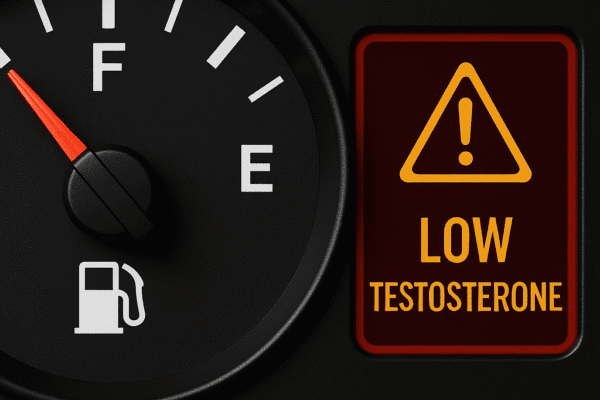 AI Image A half-empty fuel tank with a “Low Testosterone” warning light