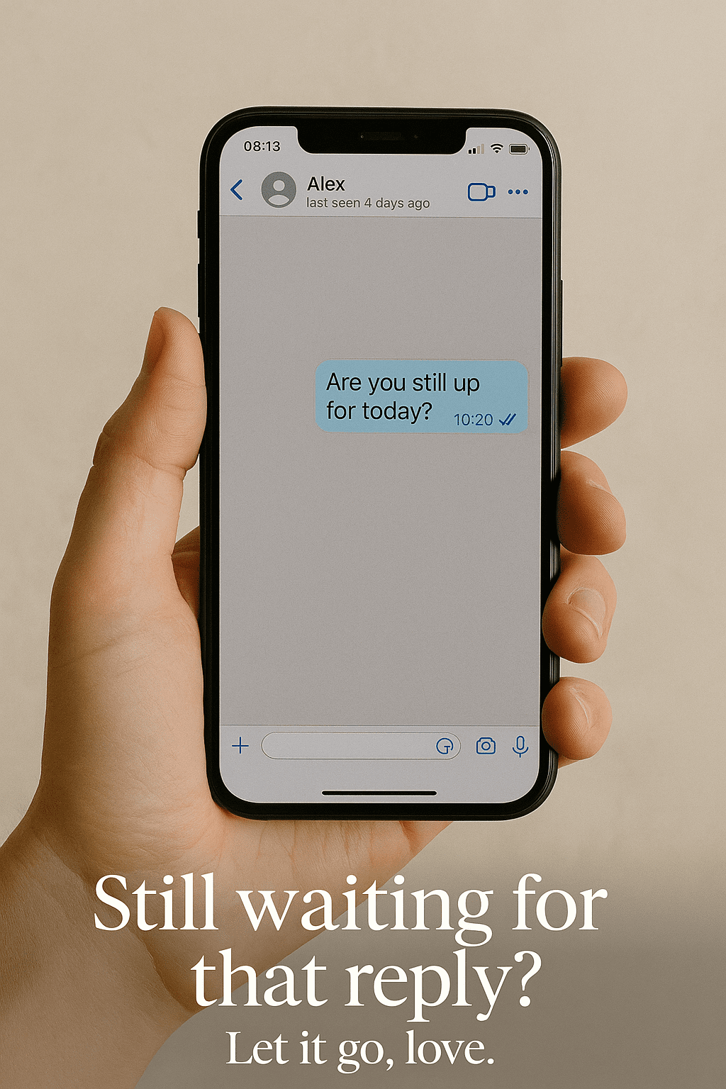 AI Image a phone with a “last seen 4 days ago” chat—caption: “Still waiting for that reply? Let it go, love.”