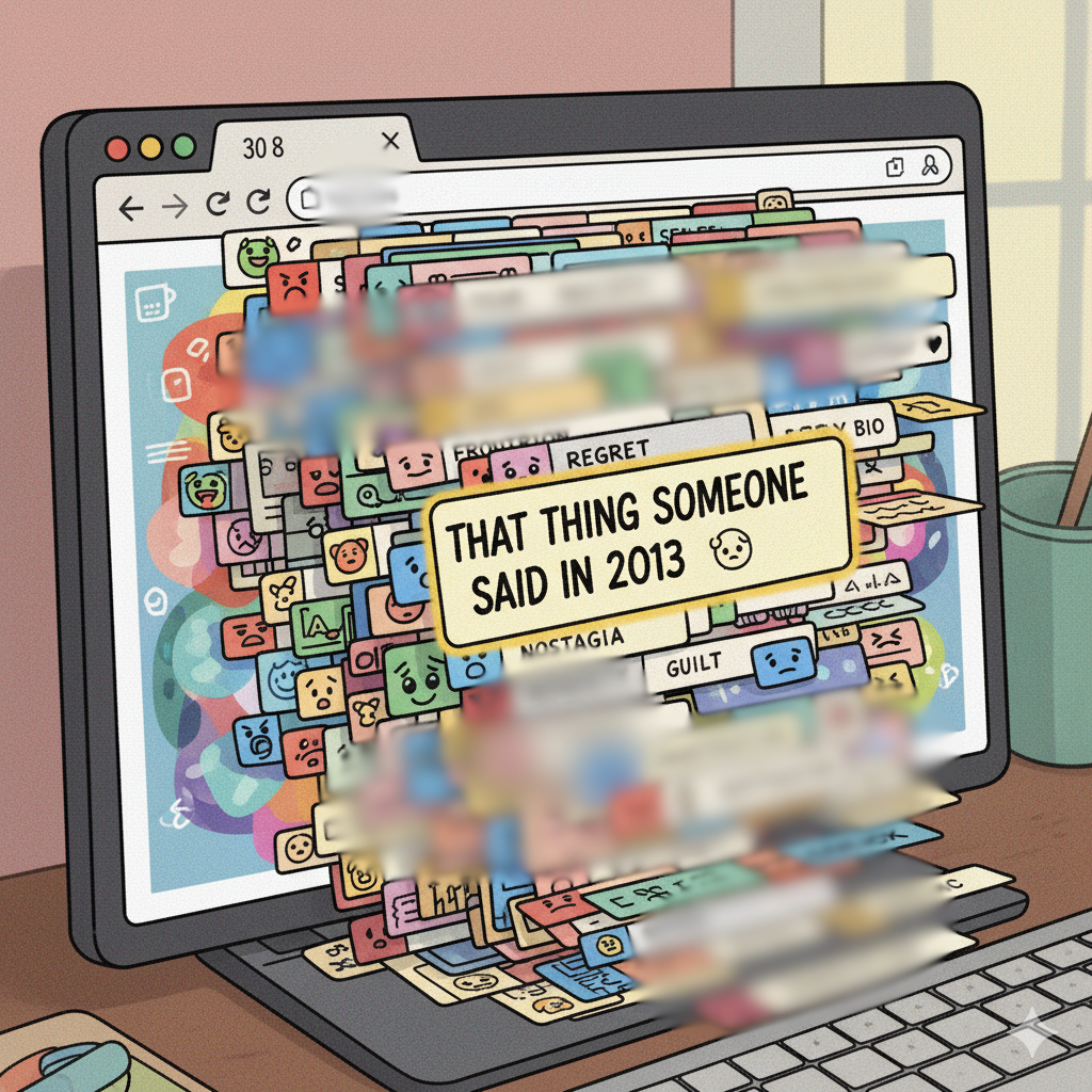 An AI generated illustation of a laptop with the main message stating “That Thing Someone Said in 2013”