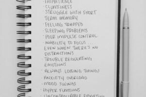 A notebook with notes about ADHD