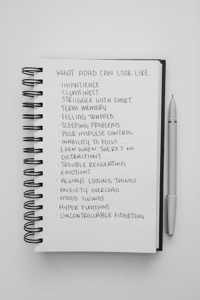A notebook with notes about ADHD
